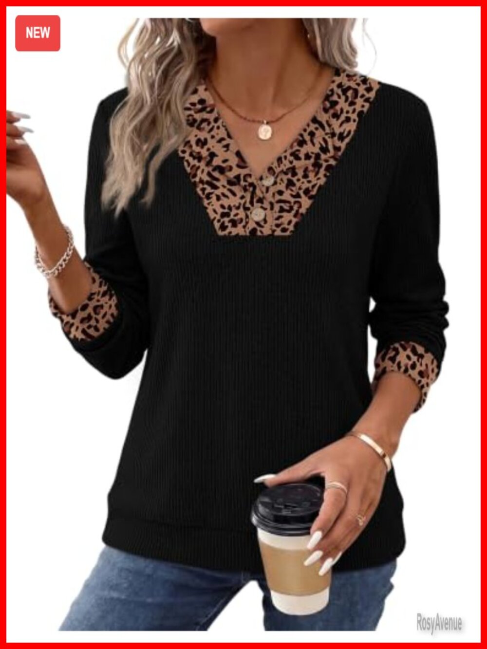 Womens Henley Sweater Button V-Neck Long Sleeve Teacher Business Casual